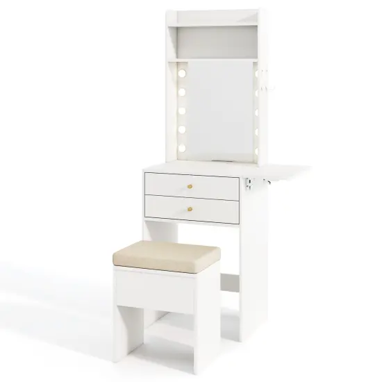 White Vanity Set with LED Mirror, Charging Station & Storage {1}