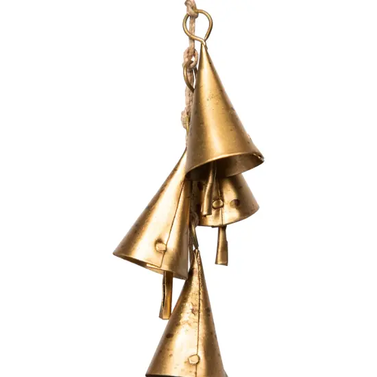 Northlight Hanging Cascade of Mini Iron Christmas Cone Bells - 17" Gold {7}