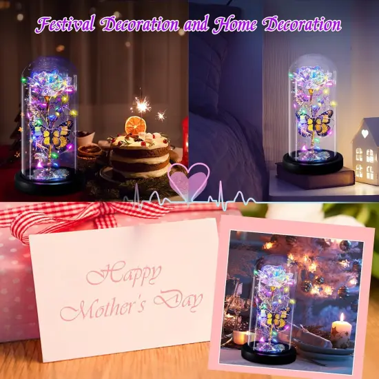 Gifts for Women Galaxy Butterfly Rose in Glass Dome, Light Up Forever Roses Birthday Gifts for Mom Grandma Wife, Eternal Rose Gifts for Mother's Day Valentines Anniversary Thanksgiving Gifts {5}