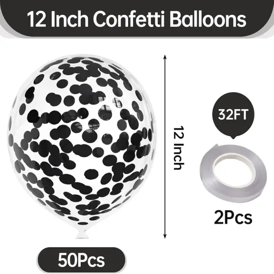 50pcs Black Foil Confetti Balloons,12 inch Latex Balloon with Black Confetti Inside for Birthday Family Party Wedding Party Baby Shower Decoration Supplies {2}