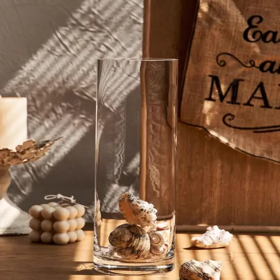 Clear Glass Vase for Flowers, 12 inches Tall Cylinder Vase Large Flower Glass Vase, Decorative Floating Candle Holder Vase for Centerpiece, Living Room, Office, Wedding or Gifts {2}