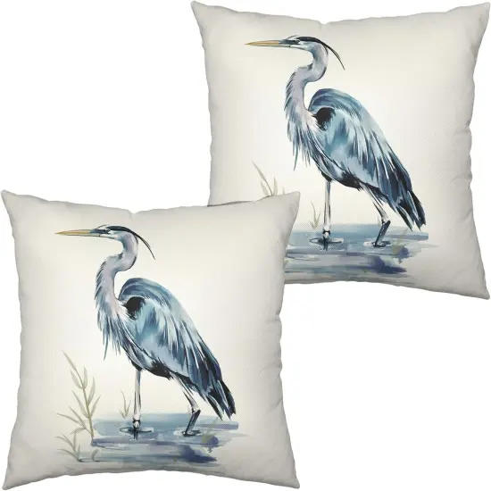 Watercolor Heron Pillow Covers Pelican Throw Pillow Covers 18x18 Set of 2 Summer Bird Pattern Double Sided Printing Pillow Case for Farmhouse Patio Living Room, Cotton Linen {1}