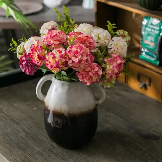 White Gradient Ceramic Vase with 2 Handles, Modern Farmhouse Vase for Home Decor, Rustic Terracotta Vase, Decorative Pottery Vase, Clay Flowers Vase, Centerpieces for Dining Table - 7 Inch {2}