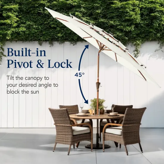 Best Choice Products Woodgrain Pattern 10ft 3-Tier Solar Patio Umbrella w/ 24 LED Lights, Tilt Ivory {6}