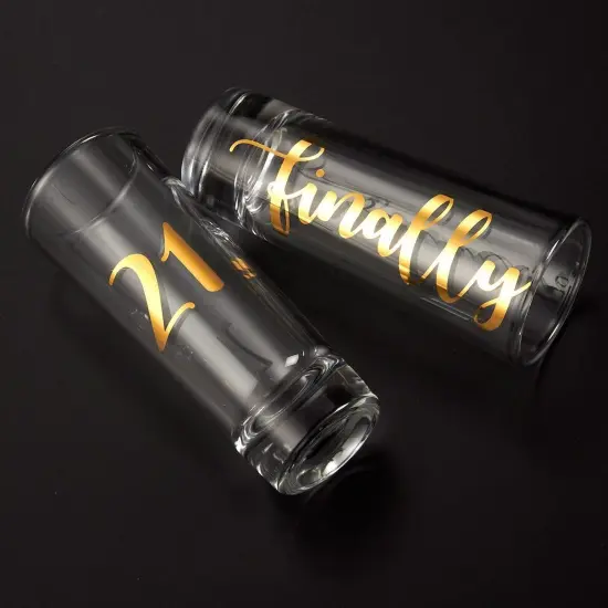 Novelty Shot Glasses for 21st Birthday Party, Finally 21 (2 oz, 2 Pack) Clear {5}