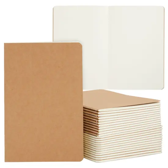 24 Pack Blank Journals for Kids, Bulk Sketchbooks for Students, Art, Writing Stories, A5 Kraft Paper Notebooks (5.5 x 8.3 In) Brown {1}
