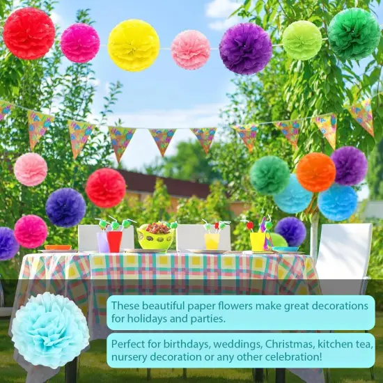20pcs Light Blue Paper Pom Poms Decorations, DIY Decorative Tissue Paper Pom-poms Flowers Ball for Party Wedding Outdoor Decoration {4}
