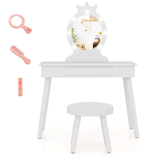 MDF and Wood Kids Vanity Set with LED Mirror, Drawer and Padded Stool Pink {8}
