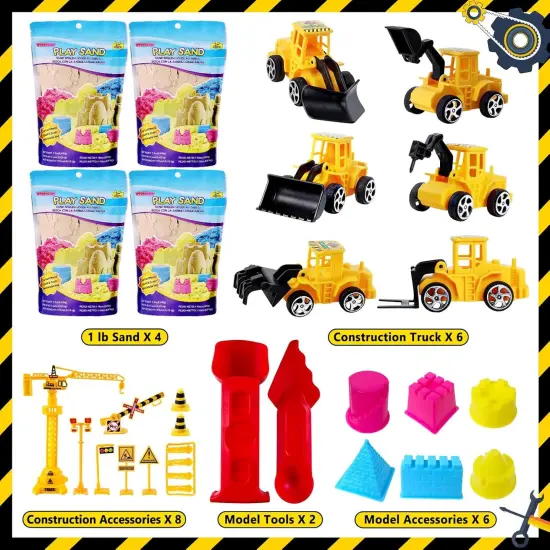 Summer Construction Sensory Bin - Play Sand Kit with Toy Truck and 4lbs Magical Sand, Pretend Play Beach Sensory Toy Sandbox, Kids Gifts for Girls and Boys {2}