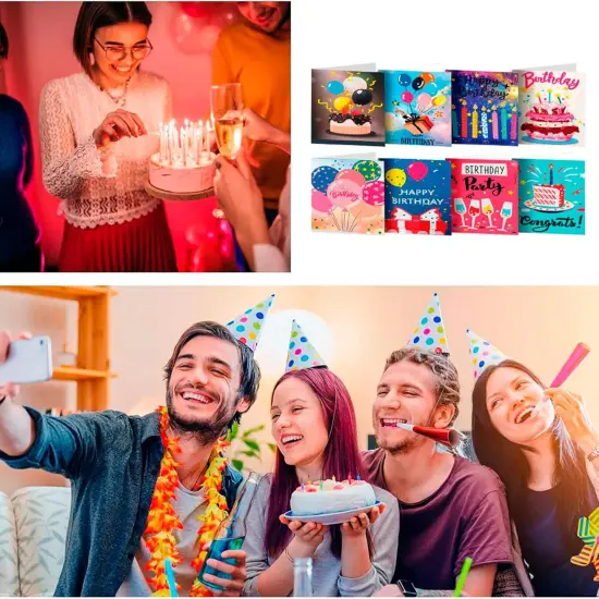 Diamond Art Painting Happy Birthday Cards, 8 Packs DIY 5D Diamond Greeting Cards Kits for Adults Diamond Art Birthday Cards with Envelopes Birthday Gifts for Families, Friends, Partners {2}