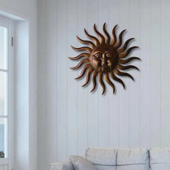 Summer Metal Wall Art Decor Outdoor Inside with 3D Sun Face, 31" Large Outside Sun Metal Decorations Hanging on House, Living Room, Bedroom, Patio, Fence, Yard (Bronze) {2}
