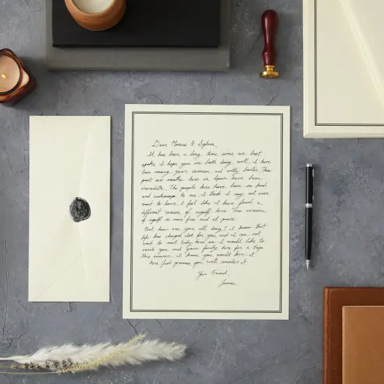 Pipilo Press 72 Piece Stationery Set for Writing Letters with 48 Ecru and Black Border Paper Sheets and 24 Envelopes (8.5 x 11 in) White {3}