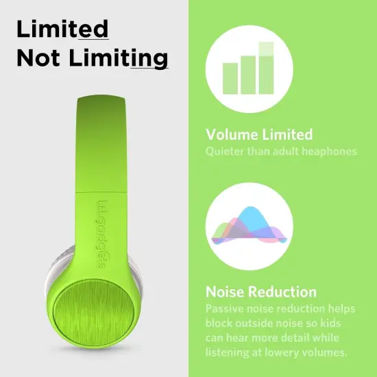 LilGadgets Connect+ Style On-Ear Kids Headphones with Microphone - SharePort Technology, SoftTouch Padding, Detachable Cable, Noise Reduction, Durable & Adjustable - Green, Ages 3-14 {4}