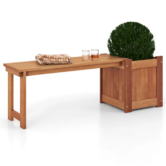 Natural Wood Garden Bench with Built-In Planter Box and Weather-Resistant Outdoor Seating {1}