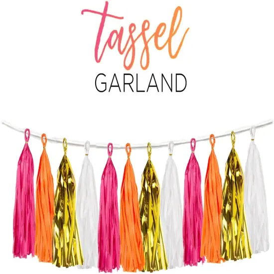 20PCS Hot Pink Orange DIY Tissue Tassel Banner Paper Party Garland Streamer for Graduation Summer Luau Flamingo Girl Baby Shower Pumpkin Birthday Party Wedding Nursery Classroom D&eacute;cor {3}