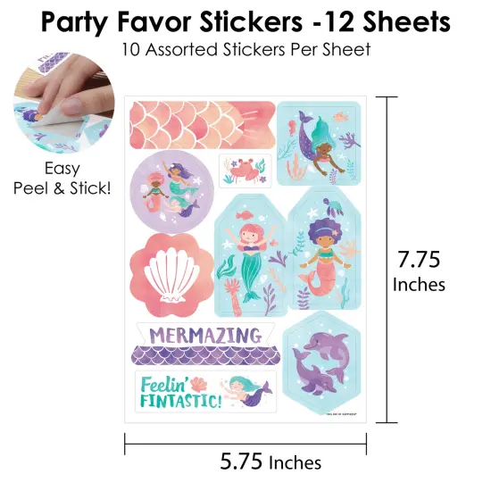 Big Dot of Happiness Mermaid Party Favor Sticker Sheet Sets, Mermaid Birthday Party Favors for Girls - 12 Sheets - 120 Stickers {4}