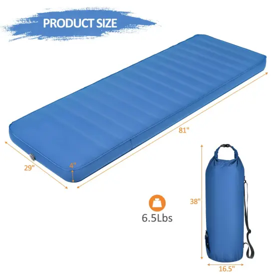 Inflatable Camping Sleeping Pad with 4 inch Thickness, Quick Inflation and 2-in-1 Bag Blue {4}