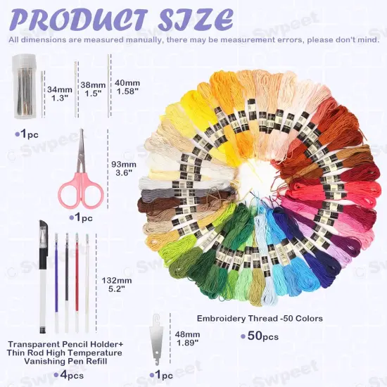 21Pcs 10 x 10 Inch Linen Needlework Fabric with Water-Soluble Pens Floss {3}