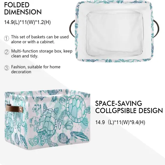 Summer Storage Basket Cube Tropical Ocean Sea Turtle Fish Large Collapsible Toys Storage Box Bin Laundry Organizer for Closet Shelf Nursery Kids Bedroom,15x11x9.5 in,2 Pack {2}