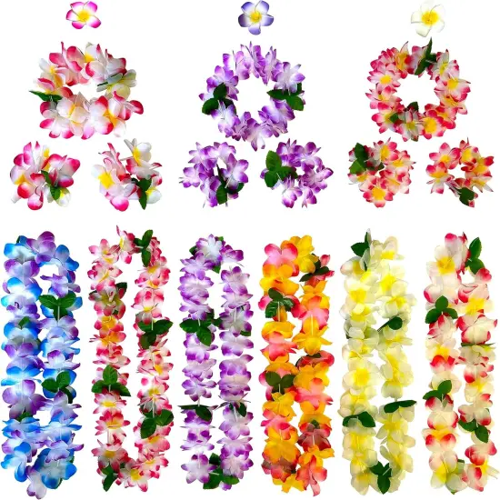 18 Counts Hawaiian Leis, Flower Hair Clip, Headbands and Wristbands, Perfect Luau Party Supplies for Summer Beach Vacations, Essential Party Decorations for Birthday, Graduation, and Wedding {1}