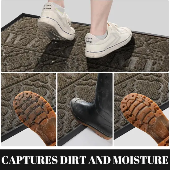 Welcome Mat Outdoor Indoor, 29.5x17 All-Season Waterproof Front Door Mat, All-Weather Heavy Duty Doormat, Low Profile Porch Patio Entrance Mat, Non Slip Outside Mat, Coffee {4}