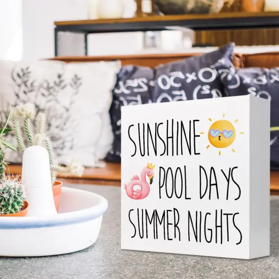 Sunshine Pool Days Summer Nights Summer Wooden Box Sign,Summer Wooden Block Sign for Home Bedroom Office Farmhouse Shelf Wall Desk Decor {5}