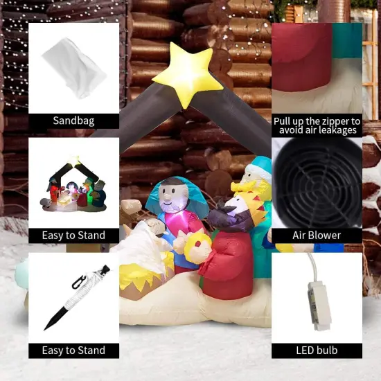 Christmas Inflatable Nativity Sets for Christmas Outdoor Decoration with Flashing LED Lights,Outdoor Inflatable Nativity Scene Set Lighted Blow up Christmas Baby Jesus Yard Indoor Props {5}