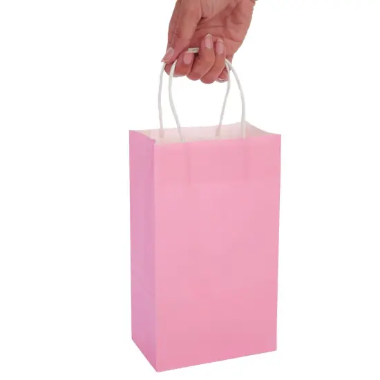 25-Pack Pink Gift Bags with Handles - Small Paper Treat Bags for Birthday, Wedding, Retail (5.3x3.2x9 In) {6}