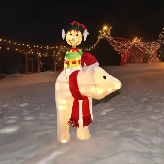 Haute Decor Elf Riding Polar Bear Duo - Large Outdoor Lighted Christmas Yard Decor with Energy-Efficient LED Lights {4}