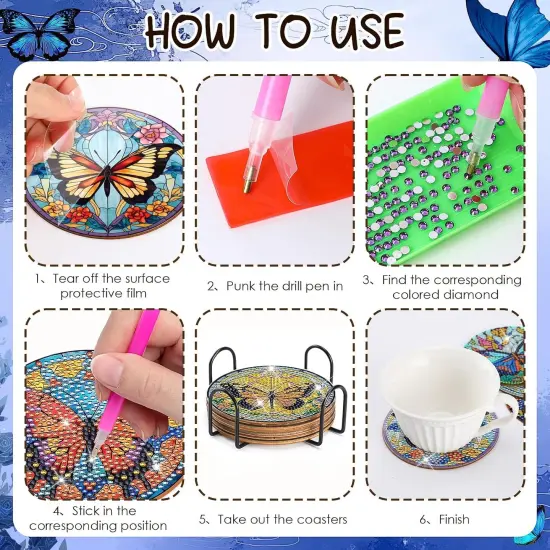 Butterfly Diamond Art Painting Coasters - 8 PCS {6}