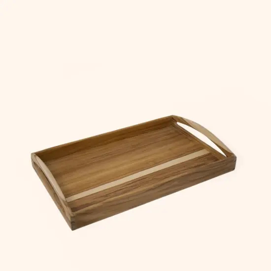 Teak Wooden Serving Tray &ndash; Natural Hardwood, Elegant & Versatile | 16"x10"x2.3" {2}