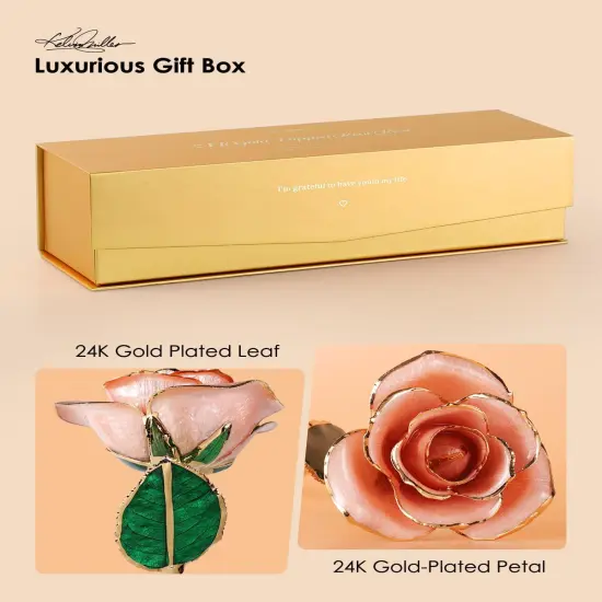 24K Gold Dipped Rose - Genuine One of a Kind Handcrafted Real Rose Dipped in 24K Gold - Eternal Romantic Gifts for Her - Perfect for Birthday, Valentine&rsquo;s, Mother&rsquo;s Day, Anniversary (Pink) {7}