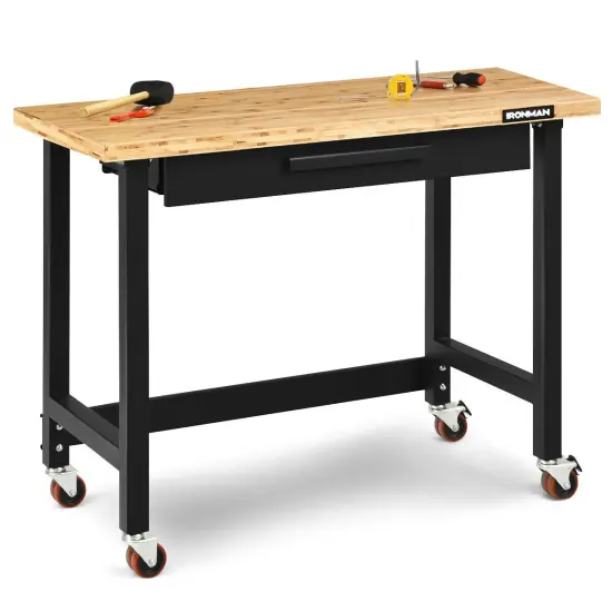 48-inch Wicker and Iron Workbench with 500 lbs Capacity and Smooth-Rolling Wheels {1}