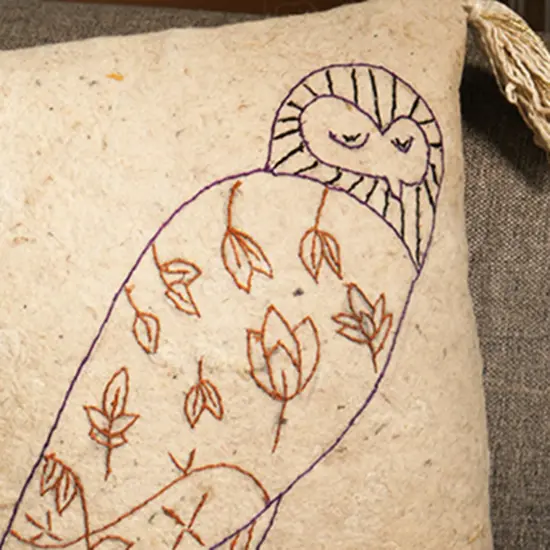Handcrafted Felt Owl Cushion 18" x 18" &ndash; Embroidered Woodland Decorative Throw Pillow with Filler {5}