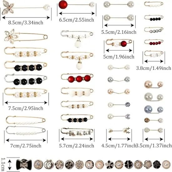 50 Pcs Pearl Brooch Safety Pins for Clothes Dress Jeans Pants Skirt Faux Pearl Rhinestones Tightener Safety Pins for Women Waist Decoration Accessories Sock Charms Pins {2}