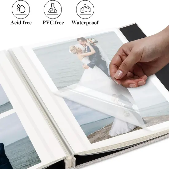 Self Adhesive Photo Album, Beige Scrapbook Album with DIY 60 Blank Pages, Wedding Photo Album with A Metallic Pen {3}