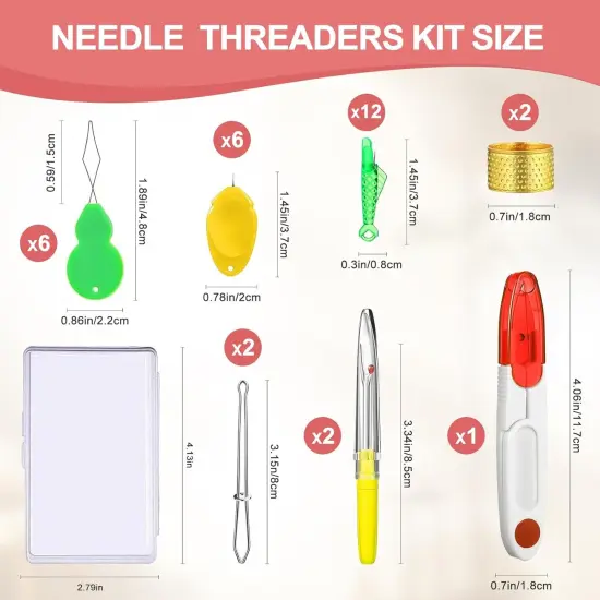 31 Pcs Needle Threaders for Hand Sewing, Fits All Needle Sizes,Include Gourd Shaped Sewing Needle Threader/Fish Type Easy Threader/Thumb Shaped Threaders/Seam Rippers/SewingTweezers/Scissor/Thimble {1}