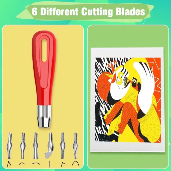 10-Pack Linoleum Blocks for Printmaking with Cutter Tools, Rubber Stamp Making Kit Rubber Block Stamp Carving Blocks Craft Ink Pad Hobby Knife Pencil for DIY Printmaking {4}