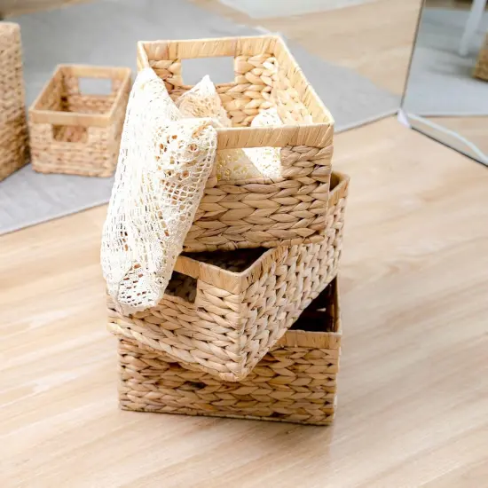 Set of 3 Spring Wicker Storage Basket, Water Hyacinth Storage Baskets, Wicker Storage Baskets for Shelves, Wicker Baskets for Storage, Woven Baskets for Storage {4}