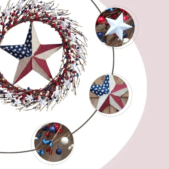 8" Patriotic Wreath with Burlap Flag Star Artificial 4th of July for Wall Decor {2}