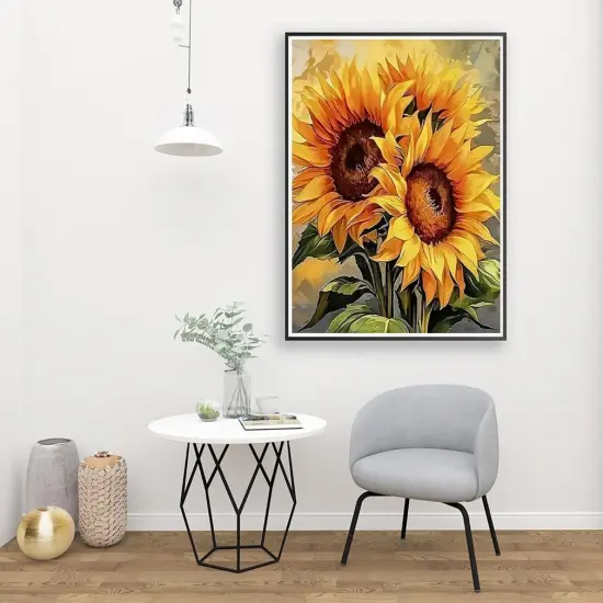 Sunflower Paint by Numbers Kit for Adults Framed,Paint by Number for Adults,Adults' Paint-by-Number Kits on Canvas with Wooden Easel for Home Wall Decor 12X16 Inch {3}