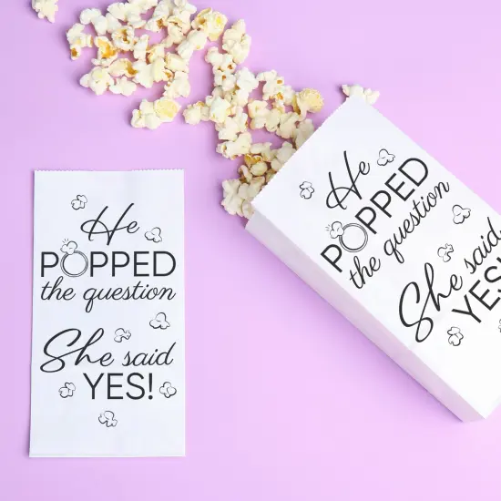 Big Dot of Happiness He Popped the Question She Said Yes Popcorn Bags, Party Favor Snack Treats, Free-Standing Individual White Paper Bags - 25 Count {3}