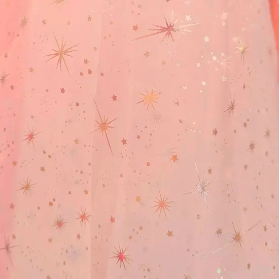 1 Yard Foil Star Organza Fabric Sheer Silver Stars Lightweight Polyester 58/59 inches wide Peach {1}