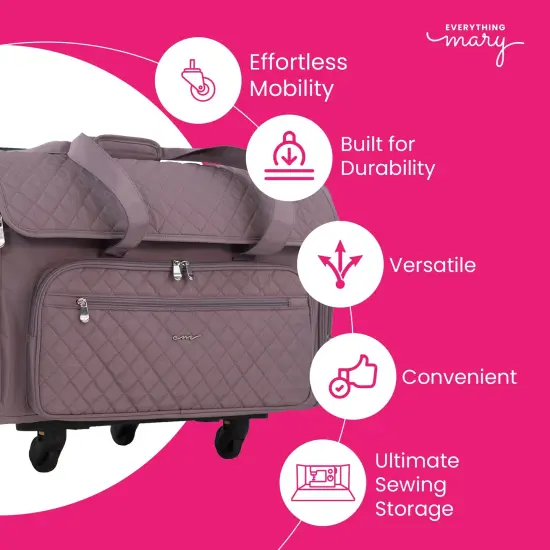 Everything Mary XXL 4 Wheel Collapsible Rolling Sewing Machine Storage Case, Purple Quilted {3}