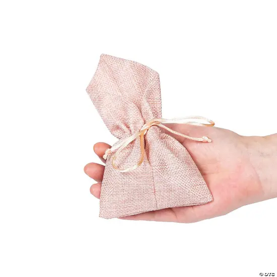 Large Burlap Drawstring Treat Bags - 12 Pc. Pink {3}