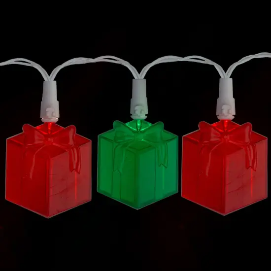 Sienna LED Gift Box Christmas Lights - Red and Green - 9.5' White Wire - Clear Lights - 20ct {5}