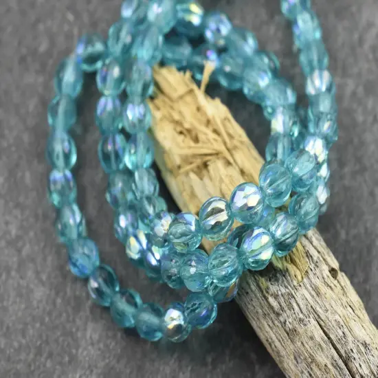 *25* 6mm Aqua AB Faceted Round Melon Beads {1}