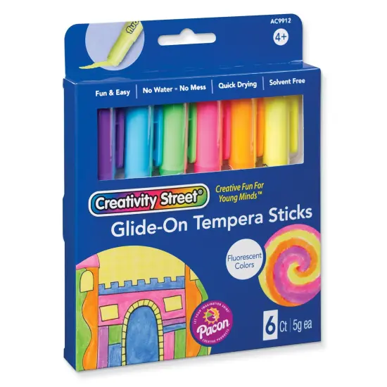 Glide-On Tempera Paint Sticks, 6 Assorted Fluorescent Colors, 5 grams, 6 Count {1}