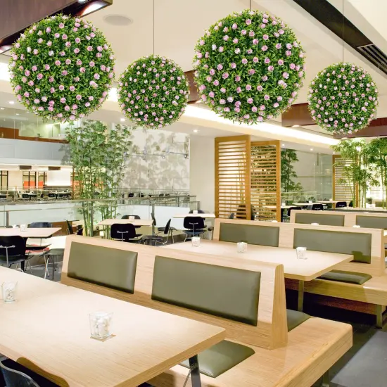 2 Pieces 17.5 Inch Topiary Balls Artificial Plant with Pink Flowers {6}