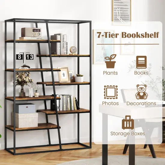71-Inch 7-Tier Etagere Bookcase with Heavy-Duty Metal Frame and {6}